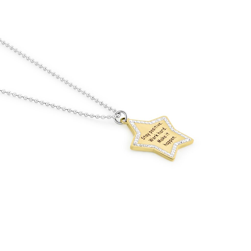 Collana Lady Message Acciaio Bicolore Positivity e Cristalli