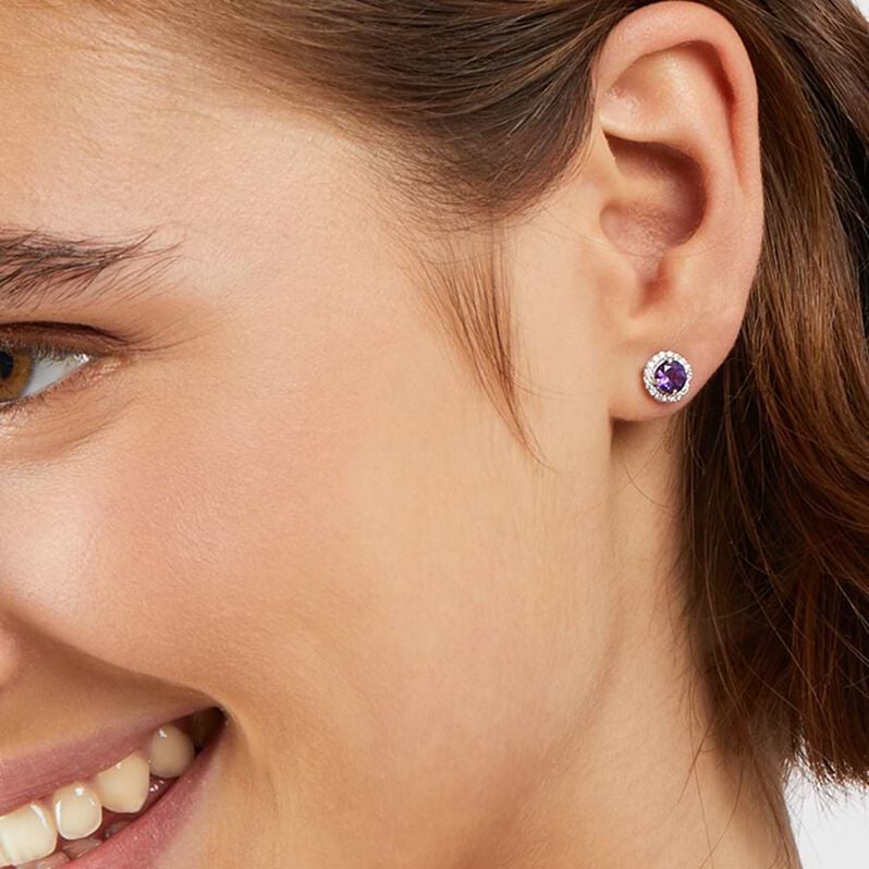 Orecchini Lobo Punto Luce Amélie Oro Bianco Ametista Cubic Zirconia - Orecchini a Lobo Donna | Stroili