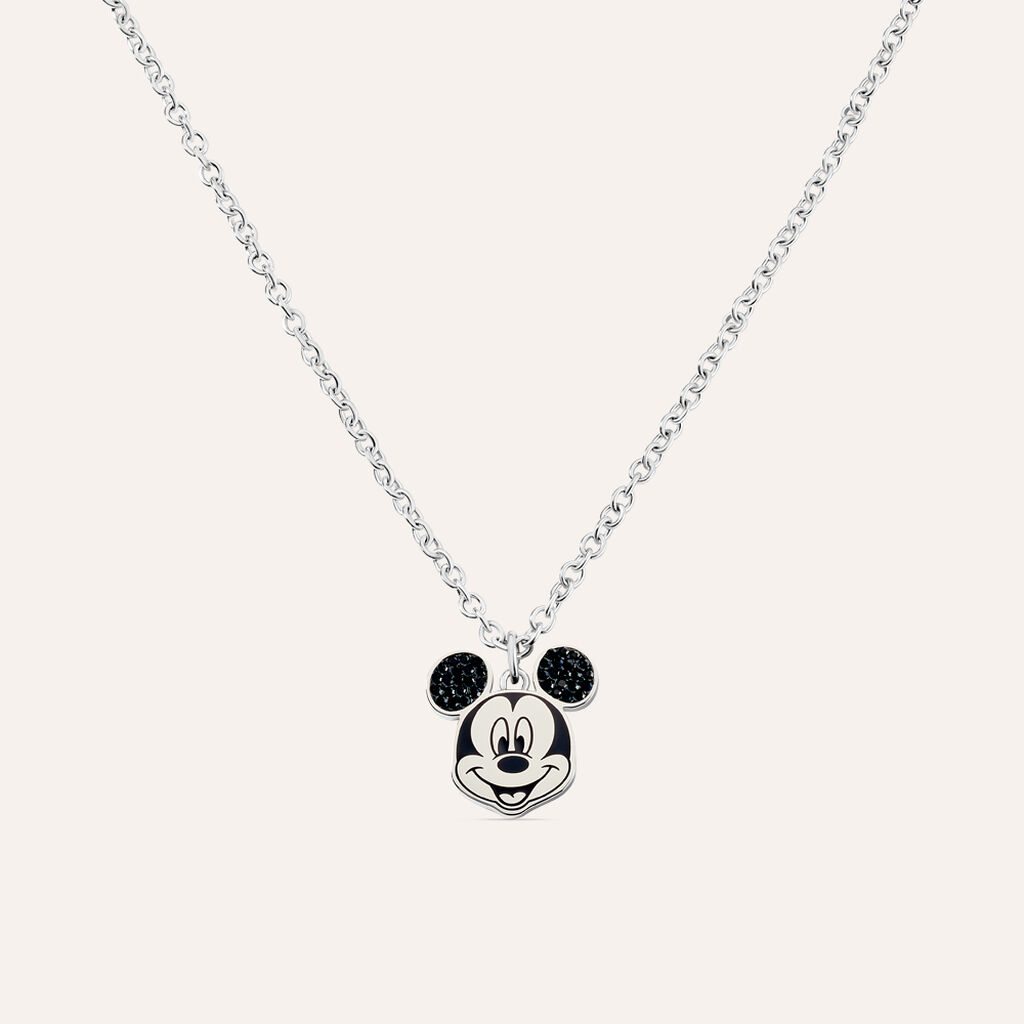 Collana in acciaio con viso di Topolino e strass neri