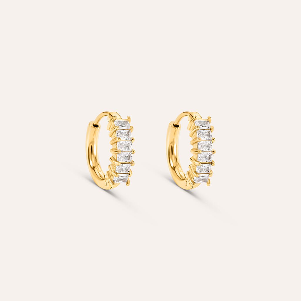 Orecchini A Cerchio Aura Acciaio Dorato Cubic Zirconia