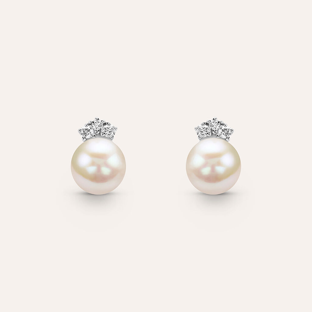 Orecchini Lobo Gold Pearls Oro Bianco Perla D'Acqua Dolce Diamante