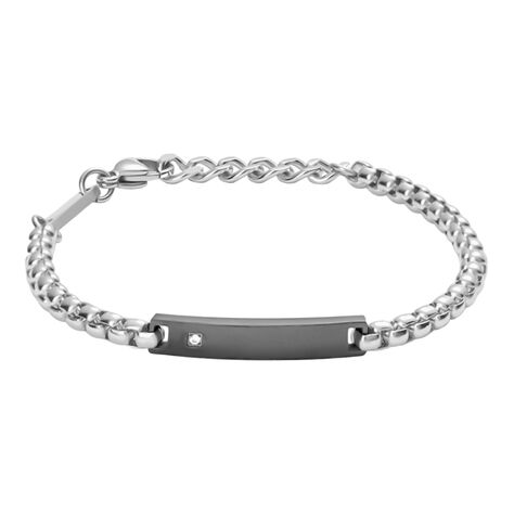 Bracciale Con Targhetta Man Code Acciaio Bicolore Bianco / Nero Cubic Zirconia - Bracciali con Incisione Uomo | Stroili