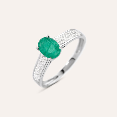Anello Solitario Charlotte Oro Bianco Smeraldo Diamante - Anelli con Pietre Donna | Stroili
