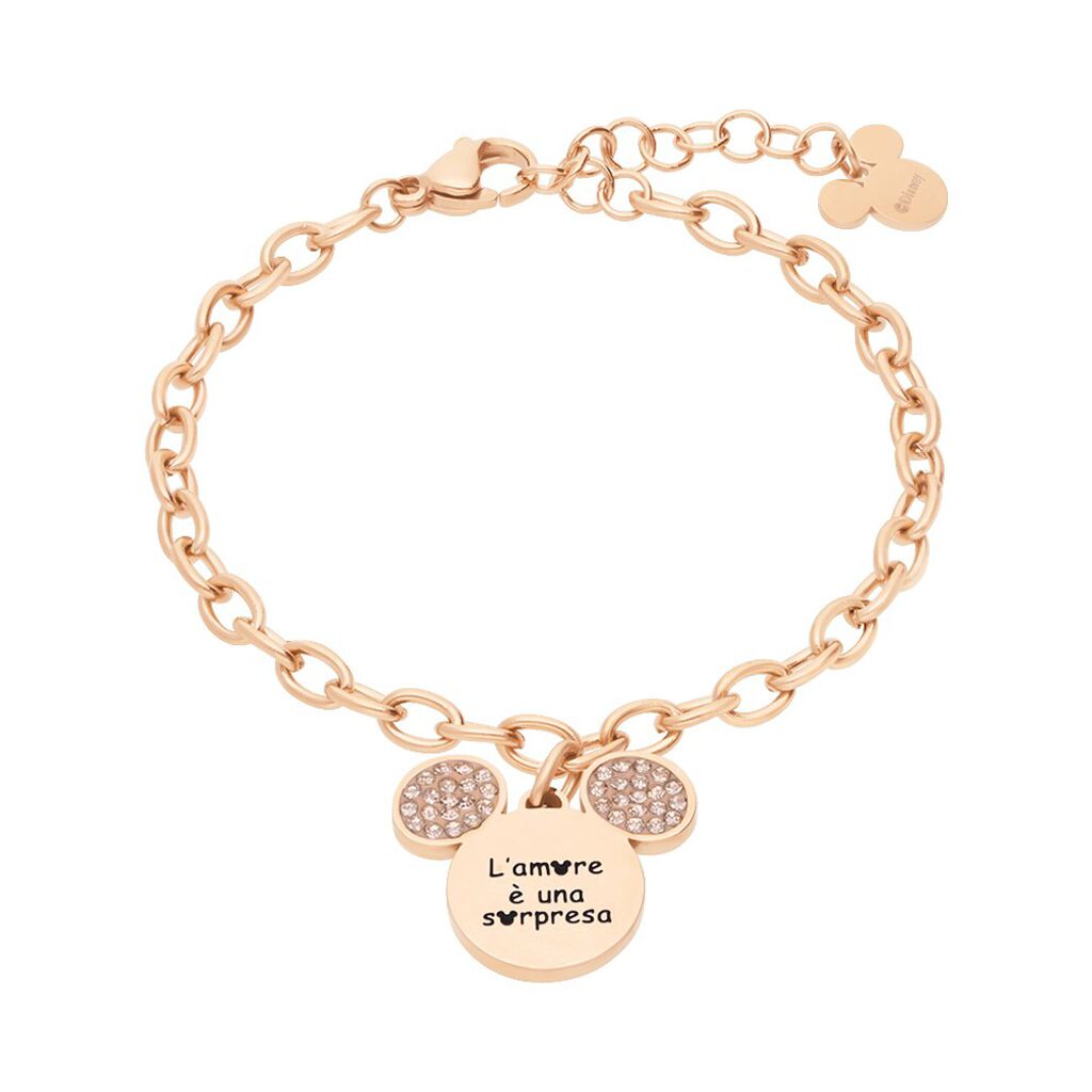 Bracciale Lady Message Acciaio Rosato Disney e Cristalli