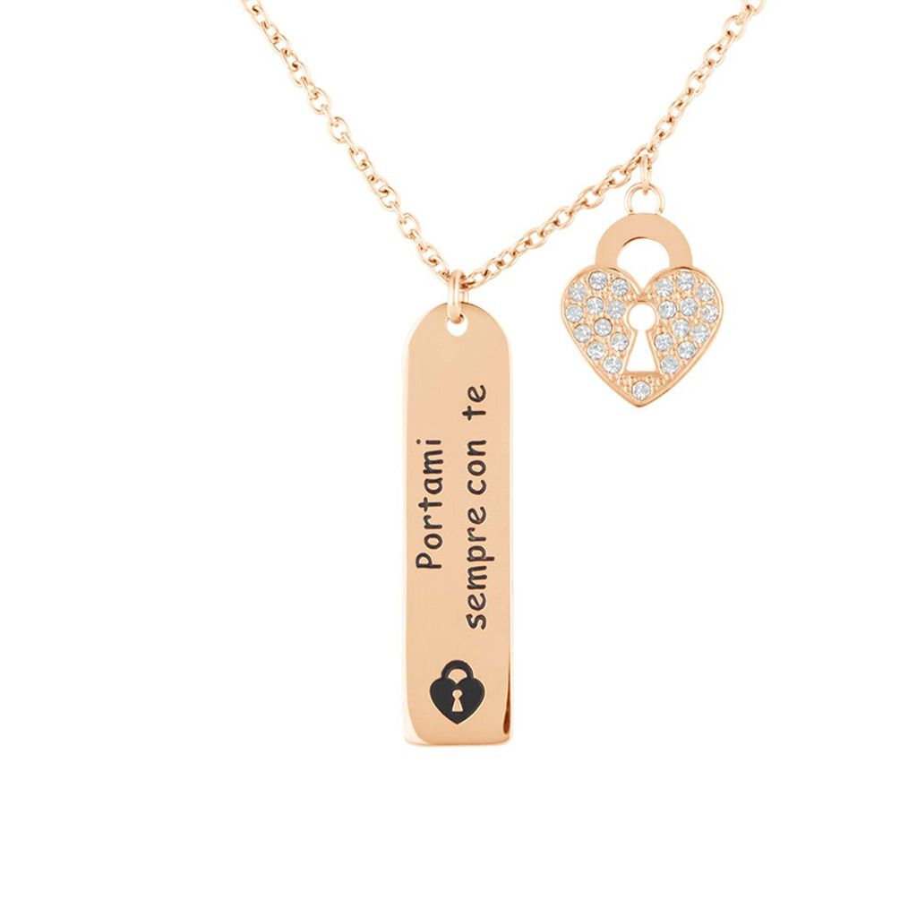 Collana Lady Message Acciaio Rosa Cristallo - Collane Donna | Stroili