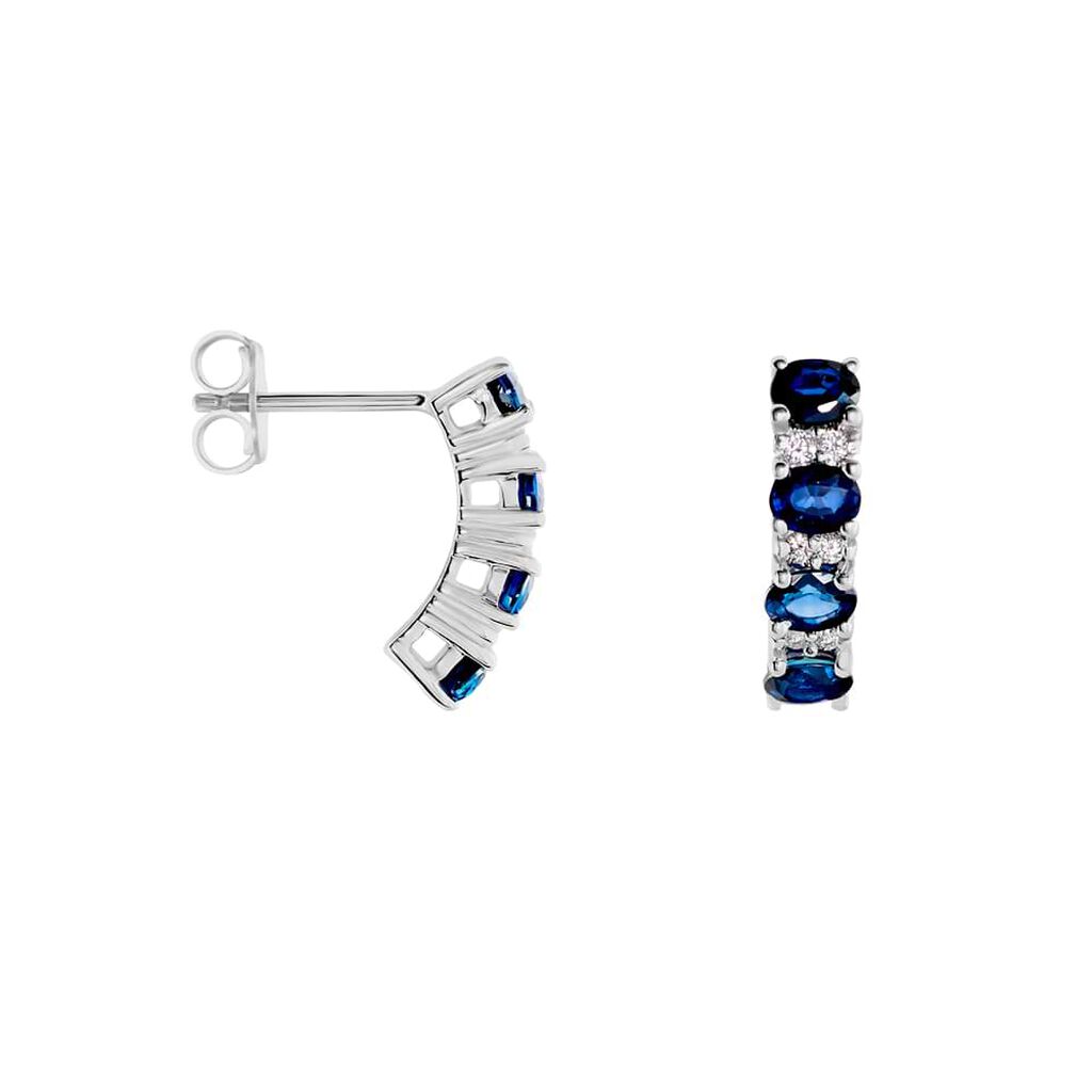 Orecchini A Cerchio Elizabeth Crown Oro Bianco Zaffiro Diamante - Orecchini a Cerchio Donna | Stroili