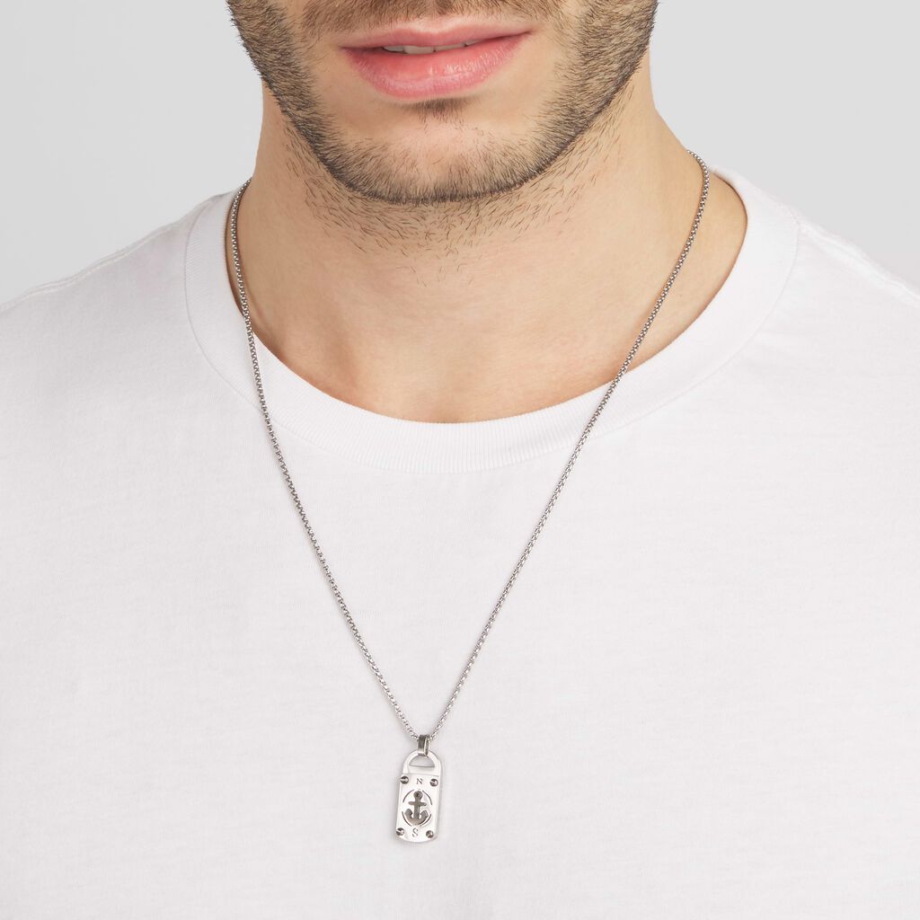Collana in acciaio con placchetta ancora - Collane Uomo | Stroili