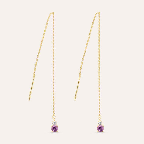 Orecchini Pendenti Saliscendi Am&eacute;lie Oro Giallo Ametista Cubic Zirconia - Orecchini Pendenti Donna | Stroili