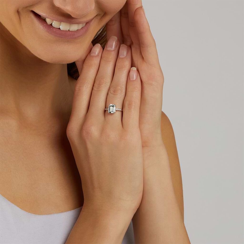 Anello Solitario Acquamarina Oro Bianco Acquamarina Diamante - Anelli con Pietre Donna | Stroili