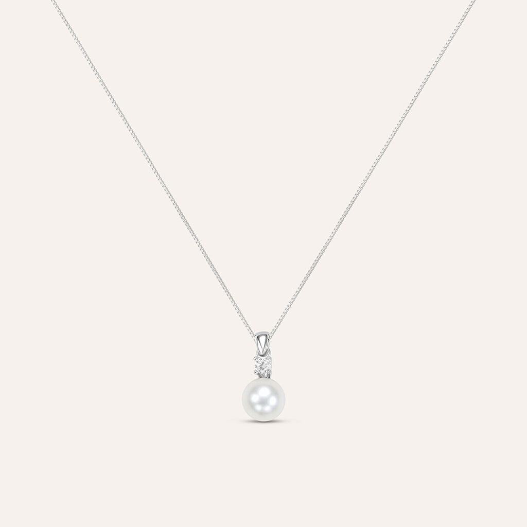 Collana Gabrielle Oro Bianco Perla D'Acqua Dolce Cubic Zirconia