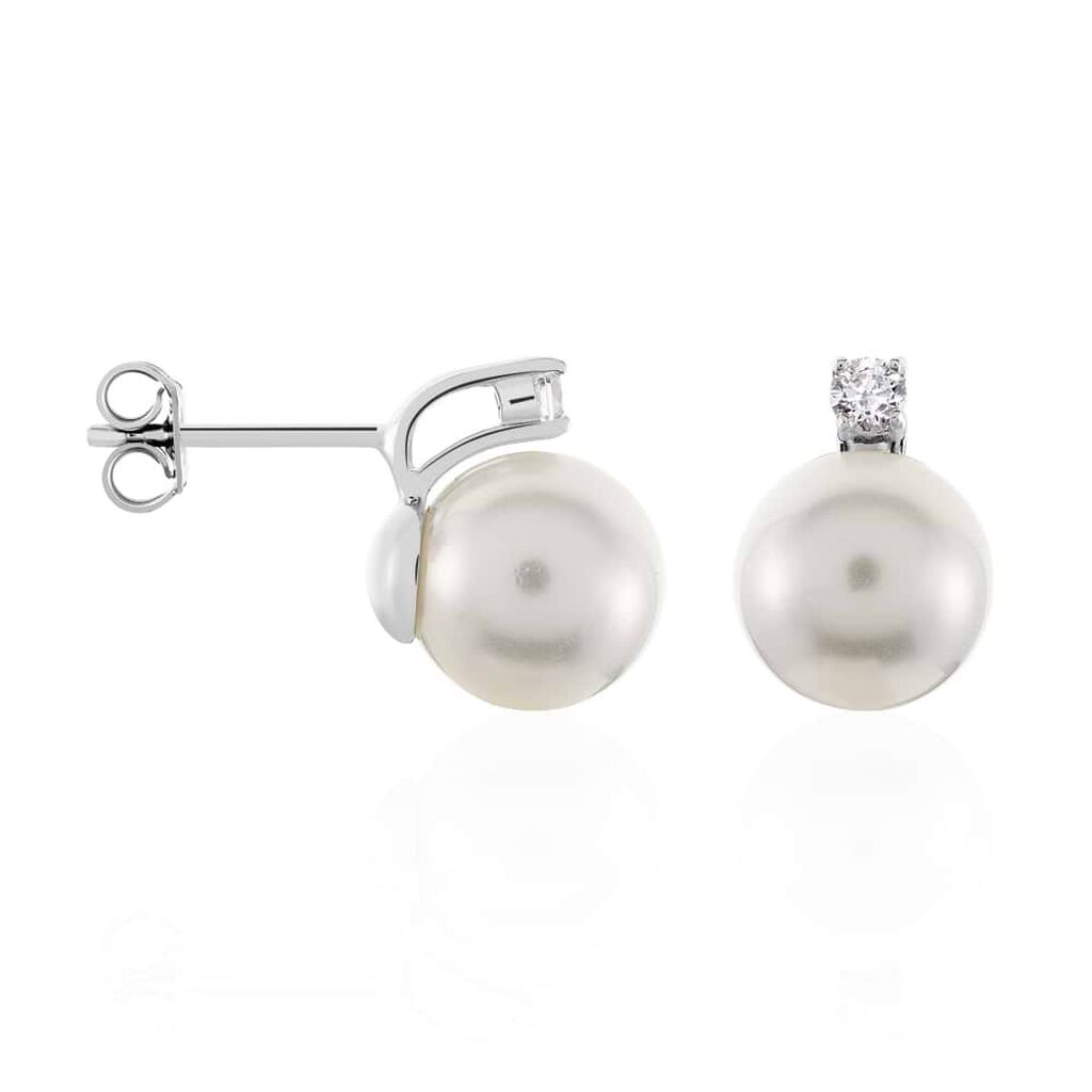 Orecchini Lobo Silver Pearls Argento Rodiato Perla sintentica Cubic Zirconia