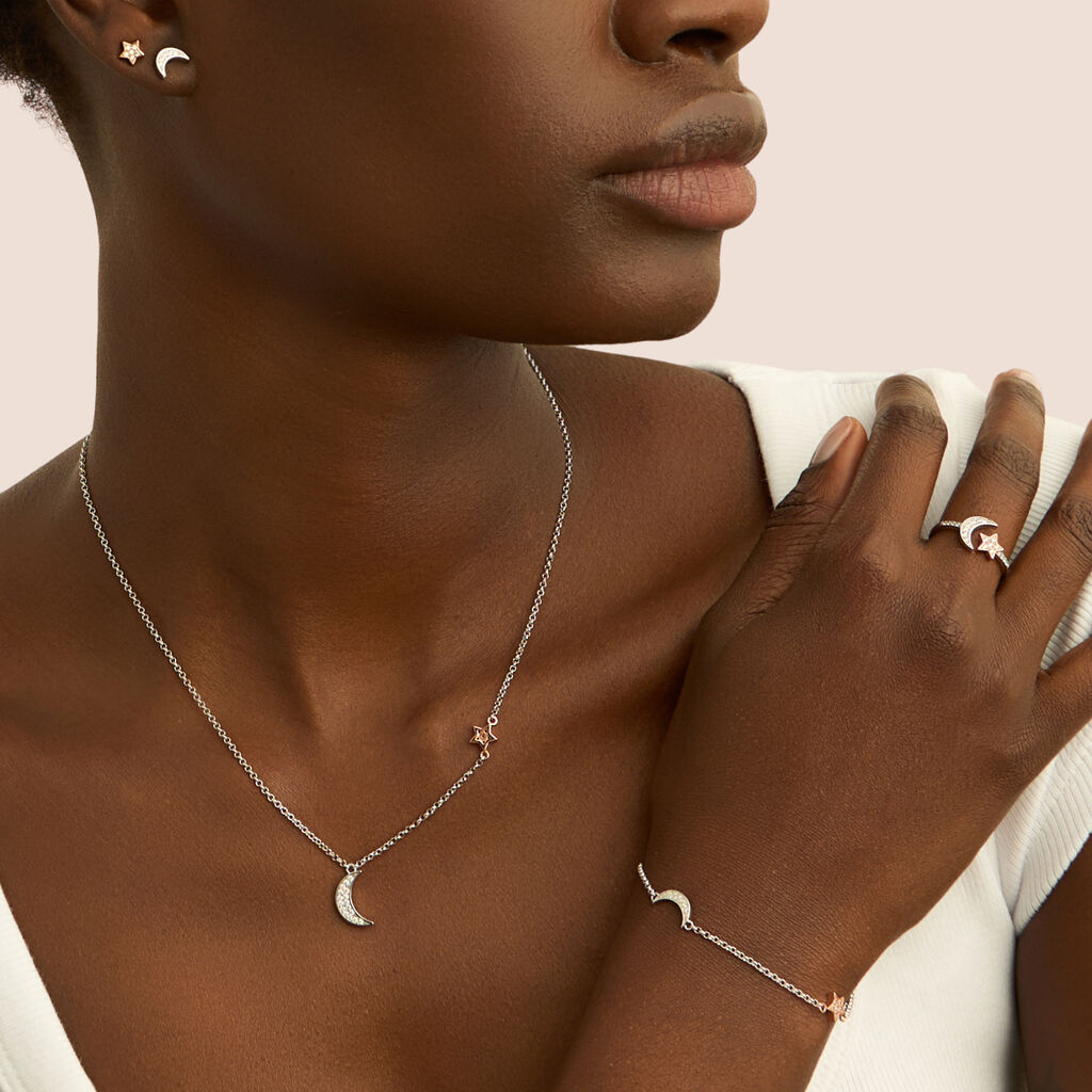 Orecchini Spaiati Silver Moments Argento Bicolore Bianco / Rosa Cubic Zirconia
