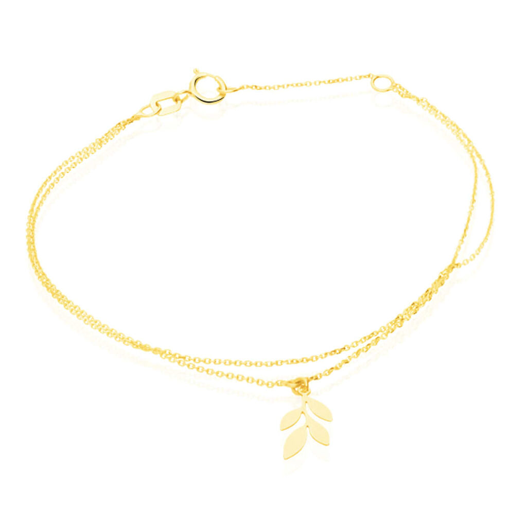 Bracciale doppio in oro giallo con ciondolo a forma di foglie