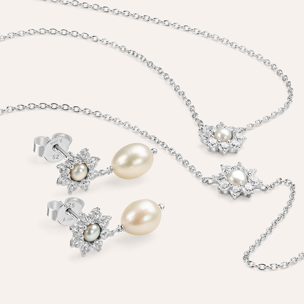 Collana Silver Pearls Argento Rodiato Perla sintetica Cubic Zirconia