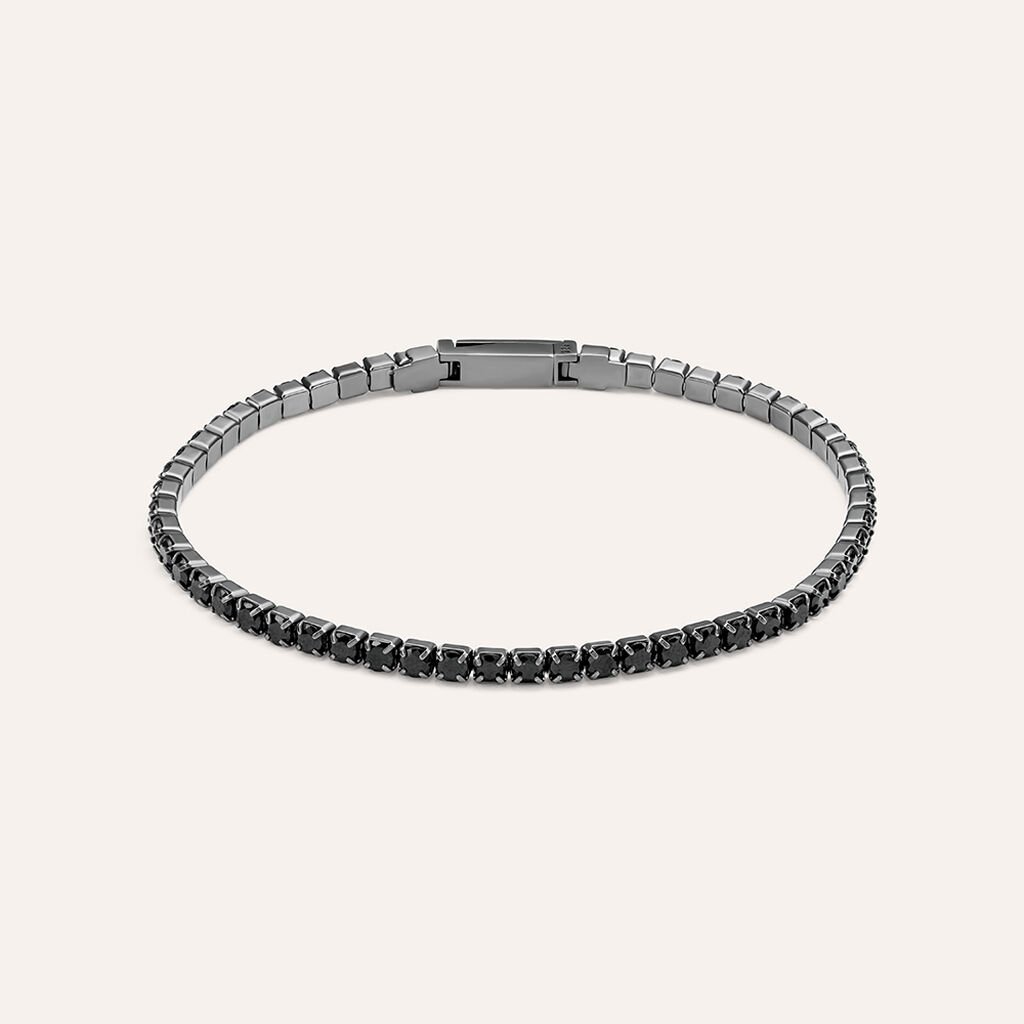Bracciale Tennis Gentleman Argento Nero Cubic Zirconia
