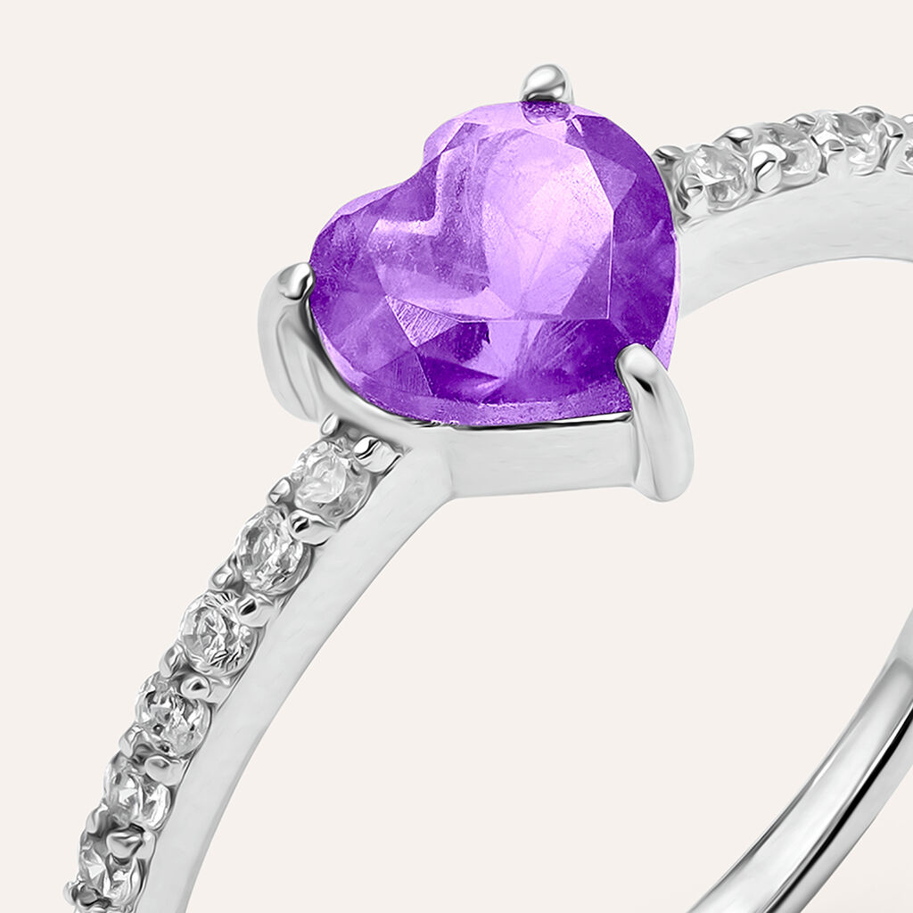 Anello Solitario Amélie Oro Bianco Ametista Cubic Zirconia - Anelli con Pietre Donna | Stroili