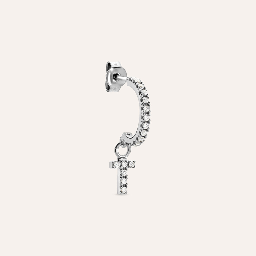 Mono Orecchino A Cerchio Silver Moments Argento Rodiato Cubic Zirconia