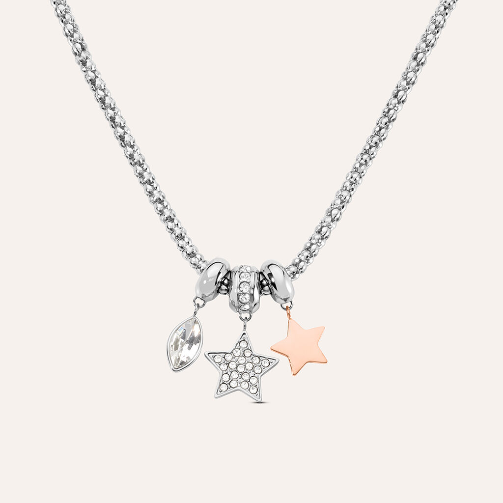 Collana Sunrise Acciaio Bicolore Bianco / Rosa Cristallo