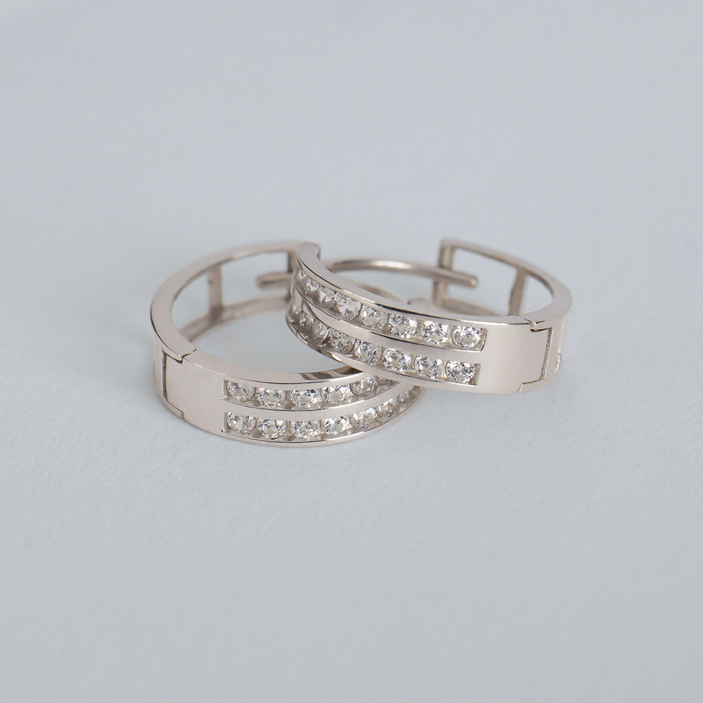 Orecchini A Cerchio Toujours Oro Bianco Cubic Zirconia