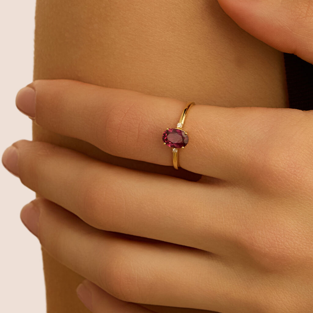 Anello Solitario Jasmine Oro Giallo Rodolite Diamante