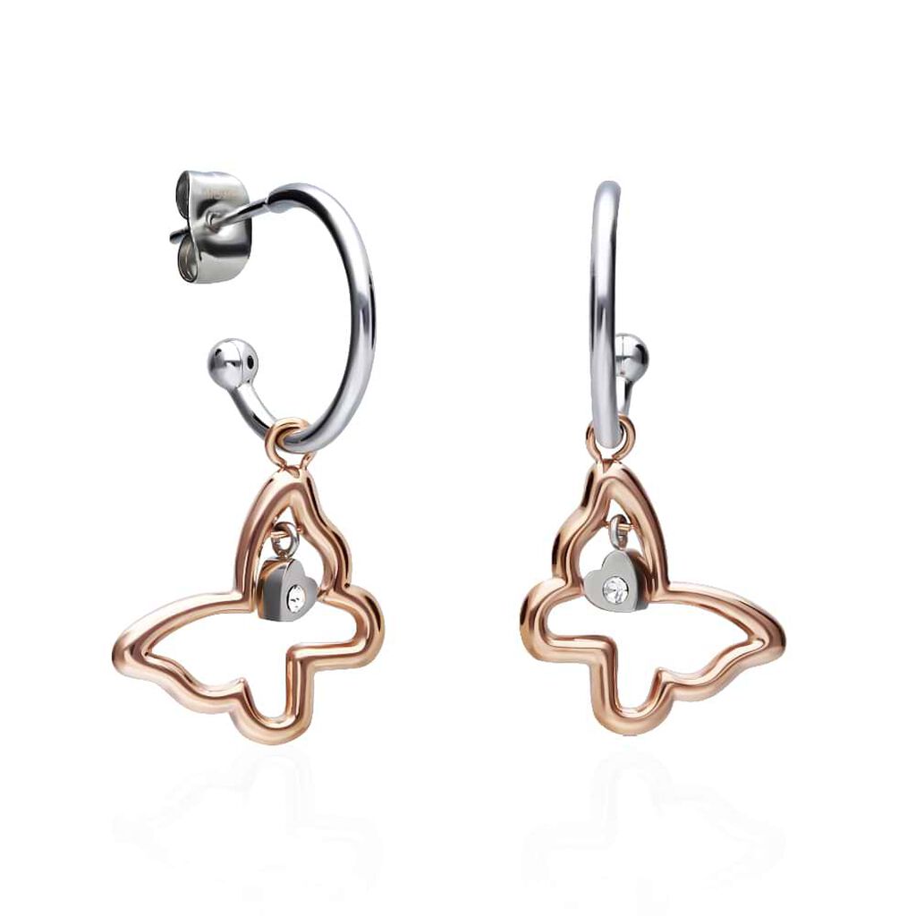 Orecchini a cerchio Lady Chic Acciaio Bicolore Farfalla e Cristalli