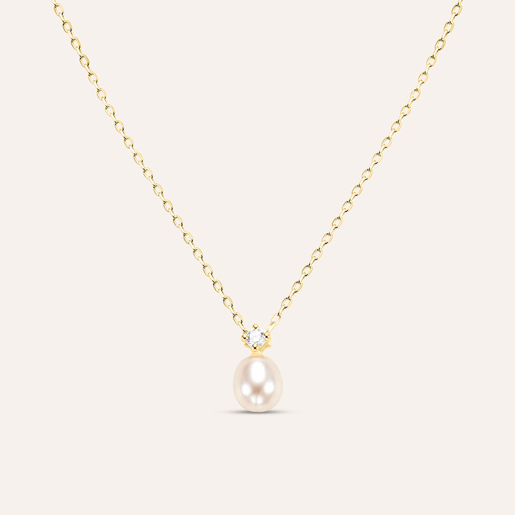 Collana Gabrielle Oro Giallo Perla D'Acqua Dolce Cubic Zirconia