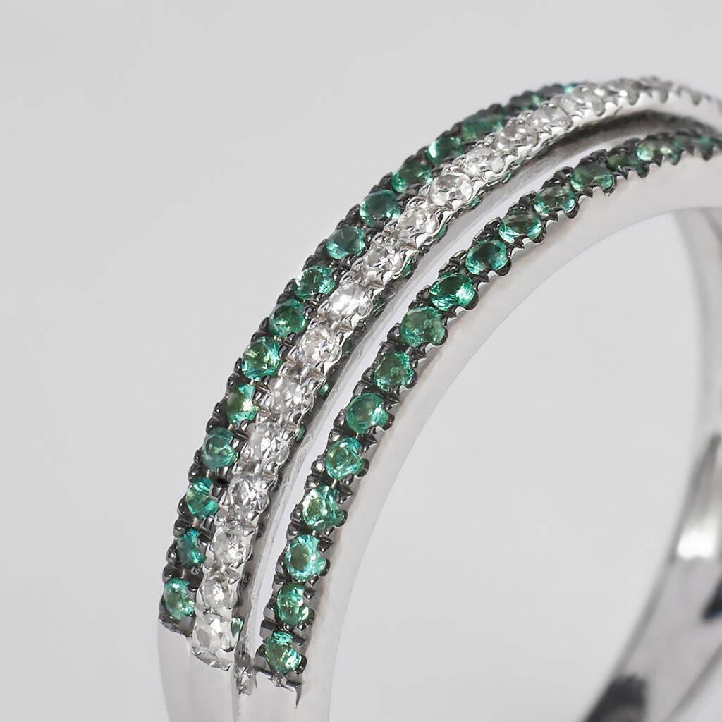 Anello Fascia Elizabeth Crown Oro Bianco Smeraldo Diamante - Anelli con Pietre Donna | Stroili