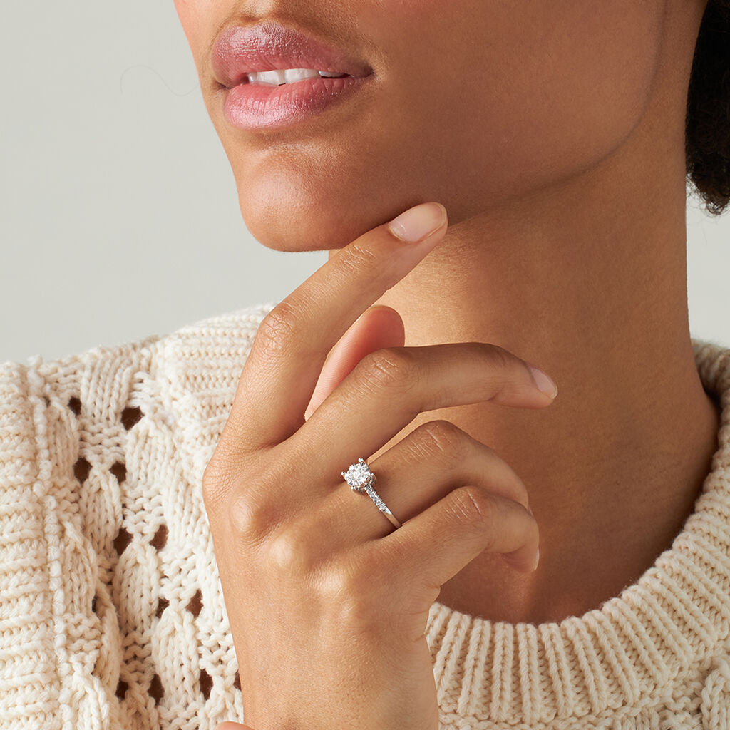 Anello Solitario Petali Oro Bianco Diamante - Anelli con Pietre Donna | Stroili