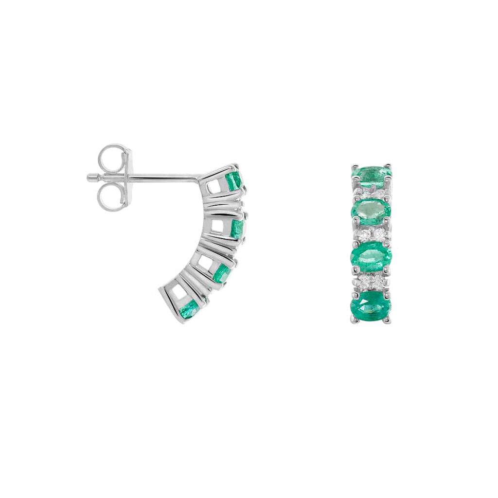 Orecchini A Cerchio Elizabeth Crown Oro Bianco Smeraldo Diamante - Orecchini a Cerchio Donna | Stroili