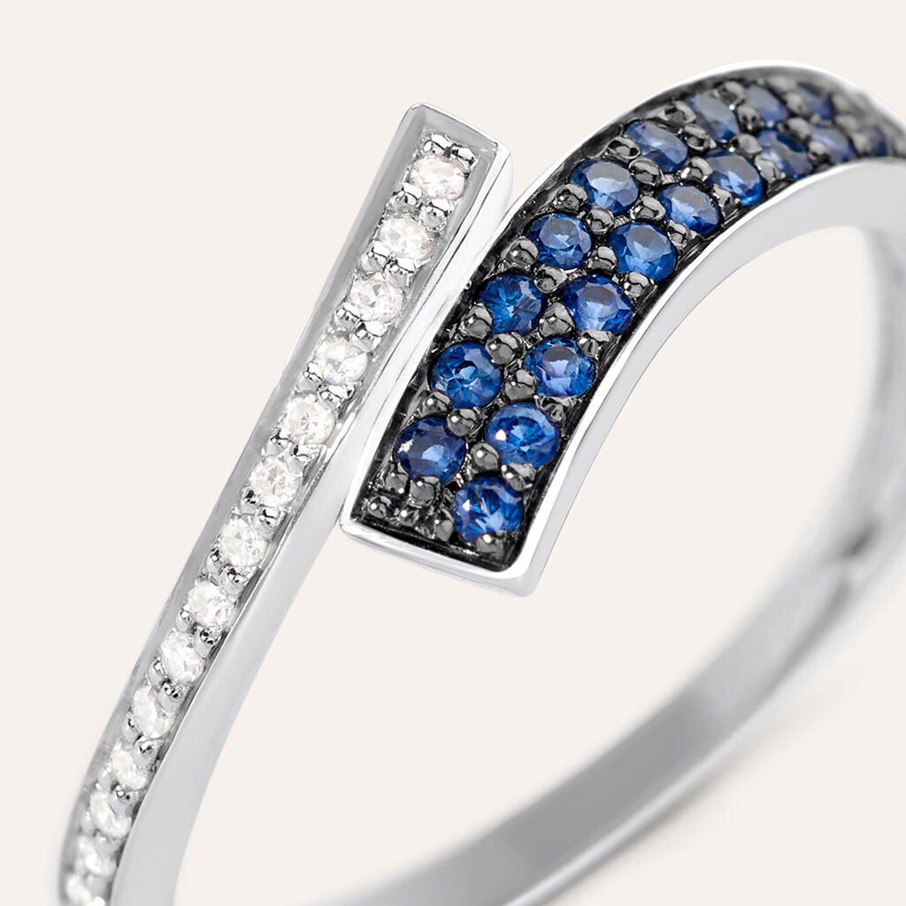 Anello Contrarie Charlotte Oro Bianco Zaffiro Diamante