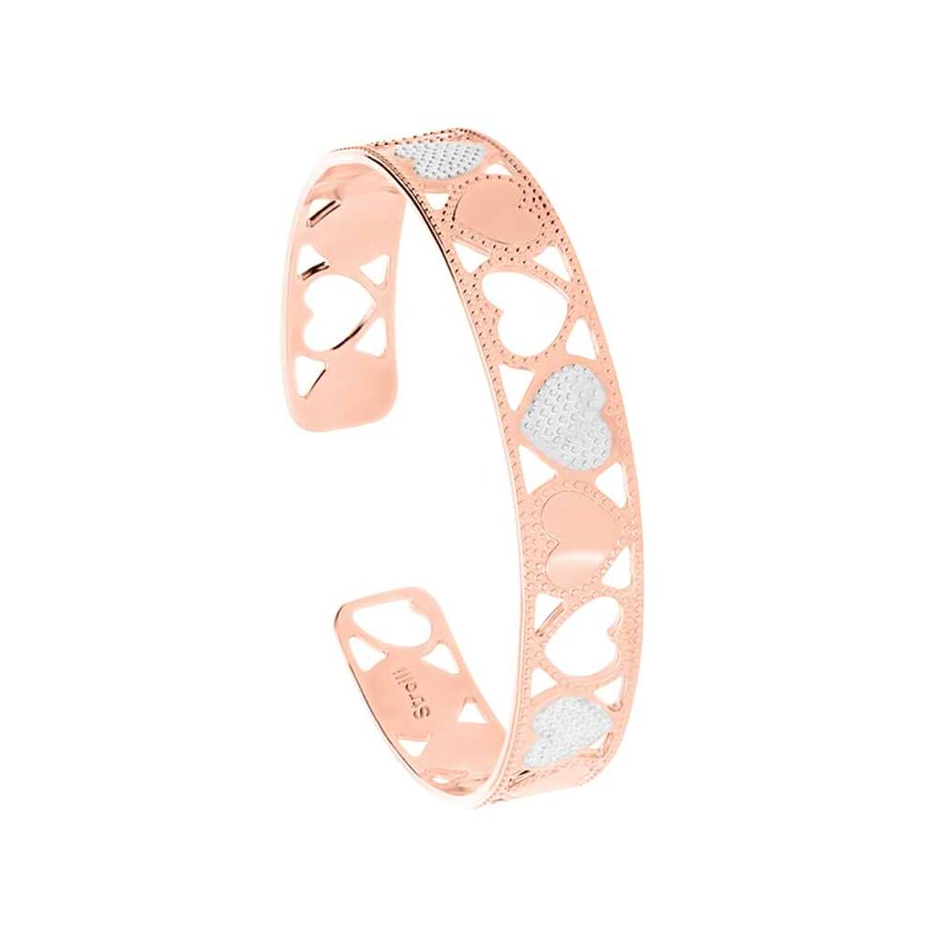 Bracciale rigido small in bronzo rosato con cuori bicolore - Bracciali Donna | Stroili