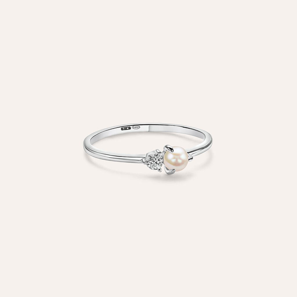Anello Bilogy Silver Pearls Argento Rodiato Perla sintetica Cubic Zirconia - Anelli con Pietre Donna | Stroili