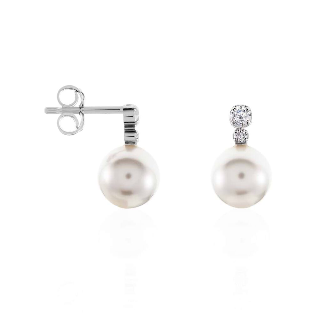 Orecchini Lobo Silver Pearls Argento Rodiato Cubic Zirconia Perla sintentica
