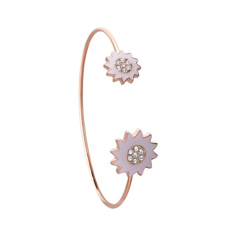 Bangle con fiori rosa in acciaio rosato e strass - Bracciali Donna | Stroili