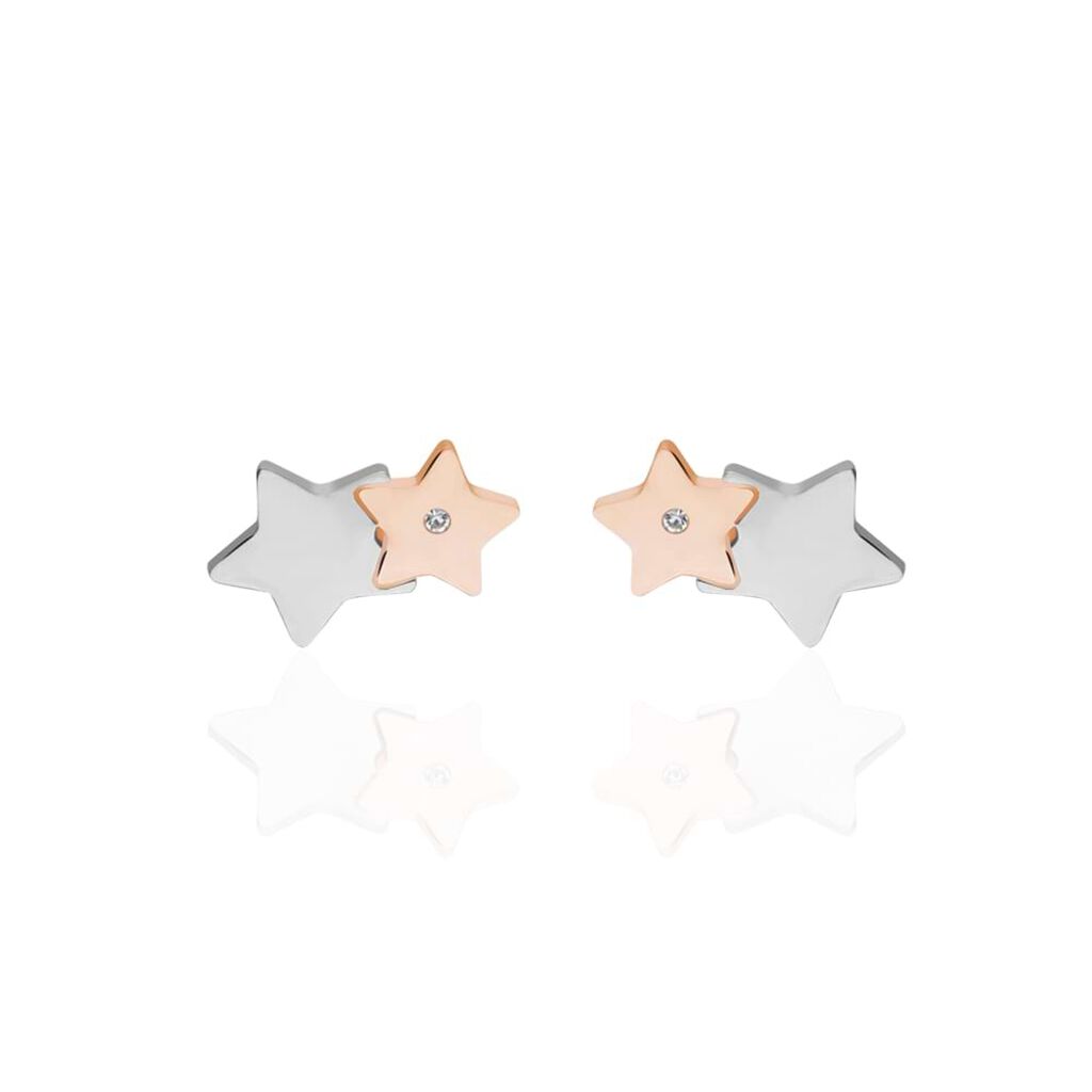 Orecchini stella a lobo in acciaio bicolore e strass