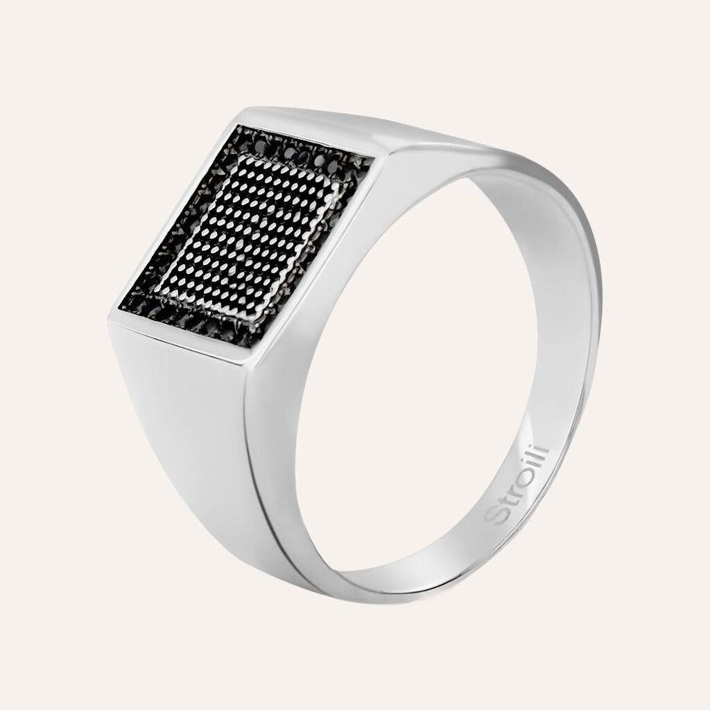 Anello Chevalier Gentleman Argento Bicolore Bianco / Nero Cubic Zirconia