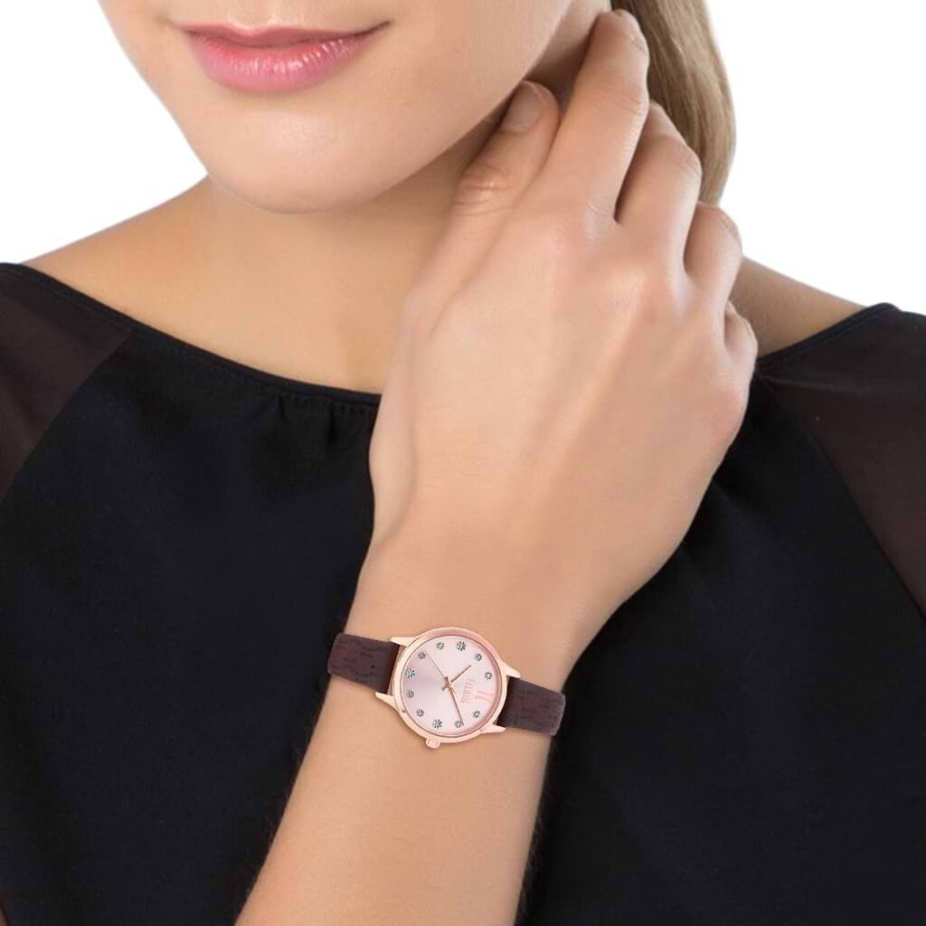 Orologio linea Formentera solo tempo cinturino in pelle marrone e cassa rose gold