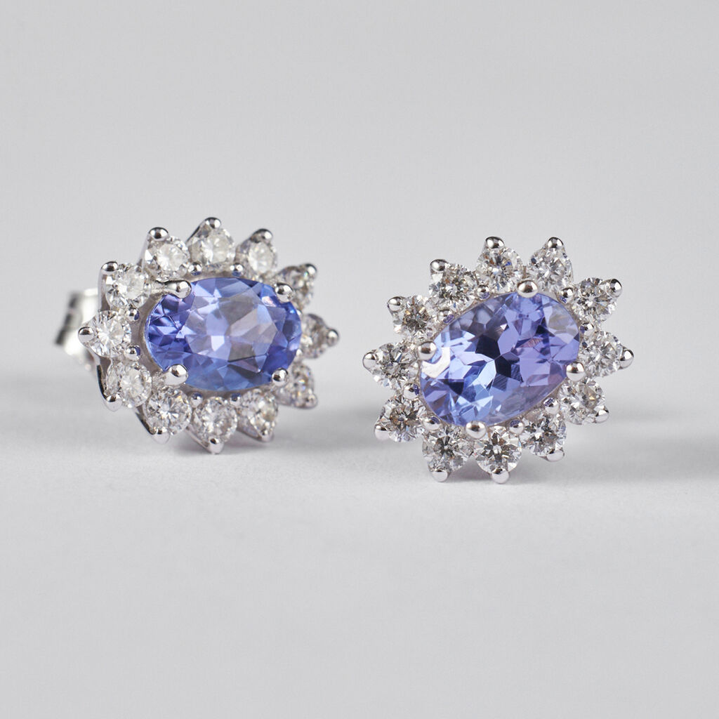 Orecchini Lobo Jasmine Oro Bianco Tanzanite Diamante - Orecchini a Lobo Donna | Stroili