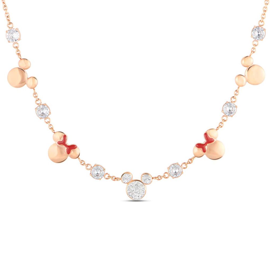 Collana Acciaio rosato Topolino Minnie e Cristalli