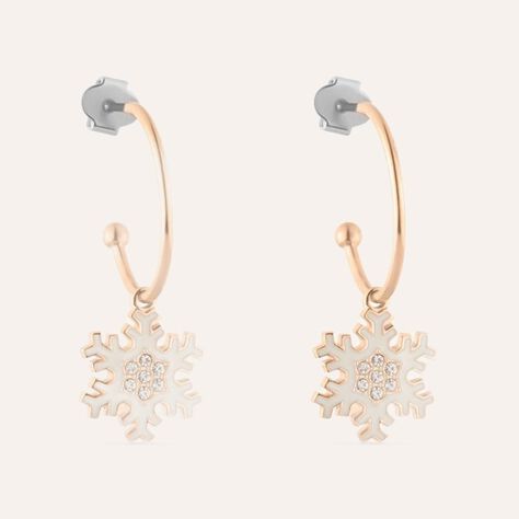 Orecchini a cerchio Lady Sweet Acciaio Rosato Fiocco di neve e Cristalli - Orecchini a Cerchio Donna | Stroili
