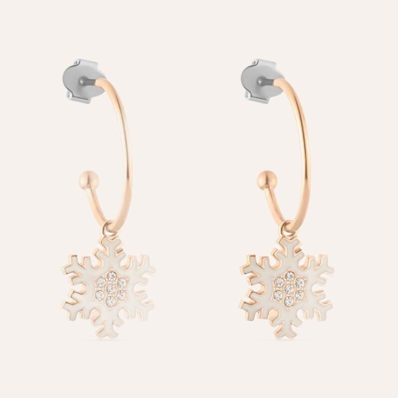 Orecchini a cerchio Lady Sweet Acciaio Rosato Fiocco di neve e Cristalli - Orecchini a Cerchio Donna | Stroili