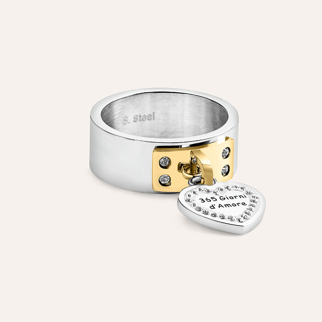 Anello Fascia Lady Message Acciaio Bicolore Bianco / Rosa Cristallo - Anelli con Ciondoli Donna | Stroili