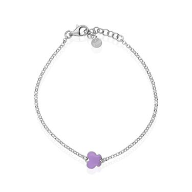 Bracciale in argento rodiato e smalto viola con simbolo farfalla
