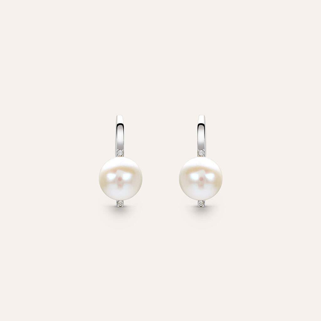 Orecchini Pendenti Gold Pearls Oro Bianco Perla D'Acqua Dolce Diamante