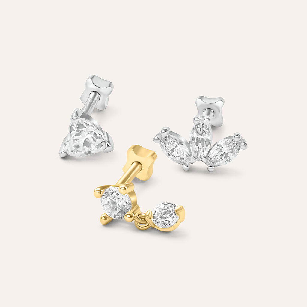 Piercing Orecchio Doppio Punto Luce Helix Bon Ton Oro Giallo Cubic Zirconia