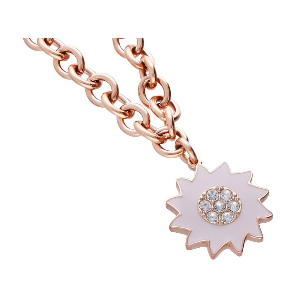 Bracciale in acciaio rosato con pendente fiore rosa e strass - Bracciali Donna | Stroili