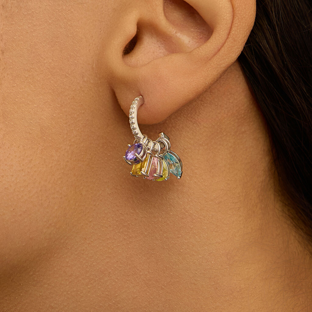 Charm per Orecchini a Cerchio Silver Rainbow Argento Rodiato Cubic Zirconia