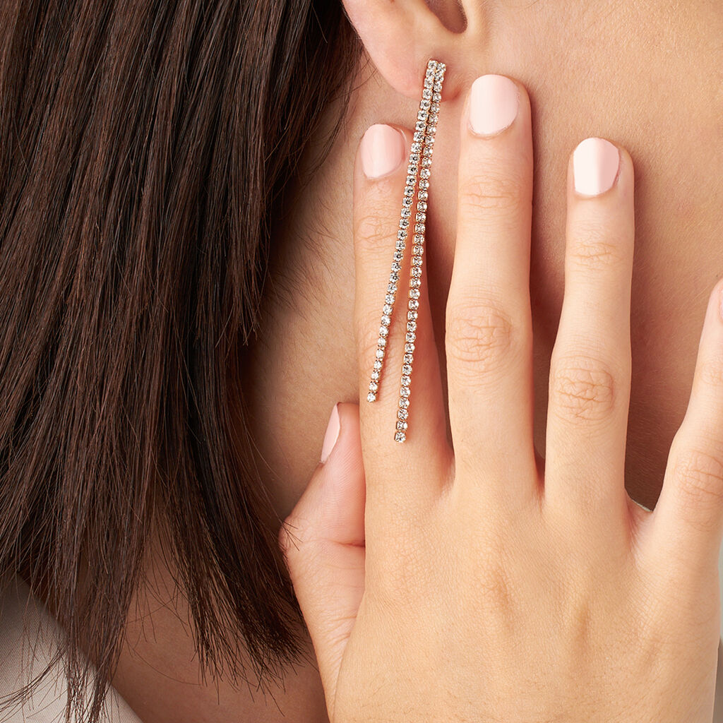 Orecchini Pendenti Tennis Romantic Shine Metallo Dorato Cristallo