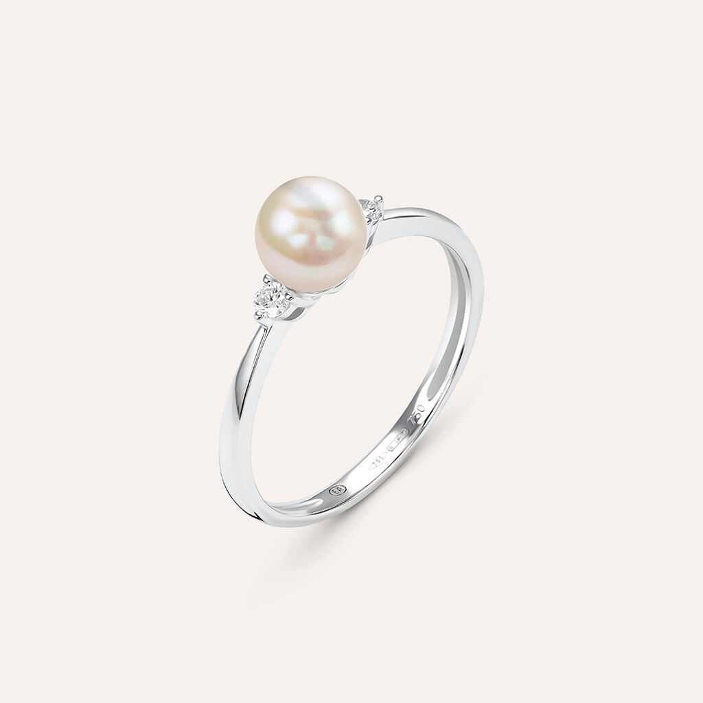 Anello Solitario Gold Pearls Oro Bianco Perla D'Acqua Dolce Diamante