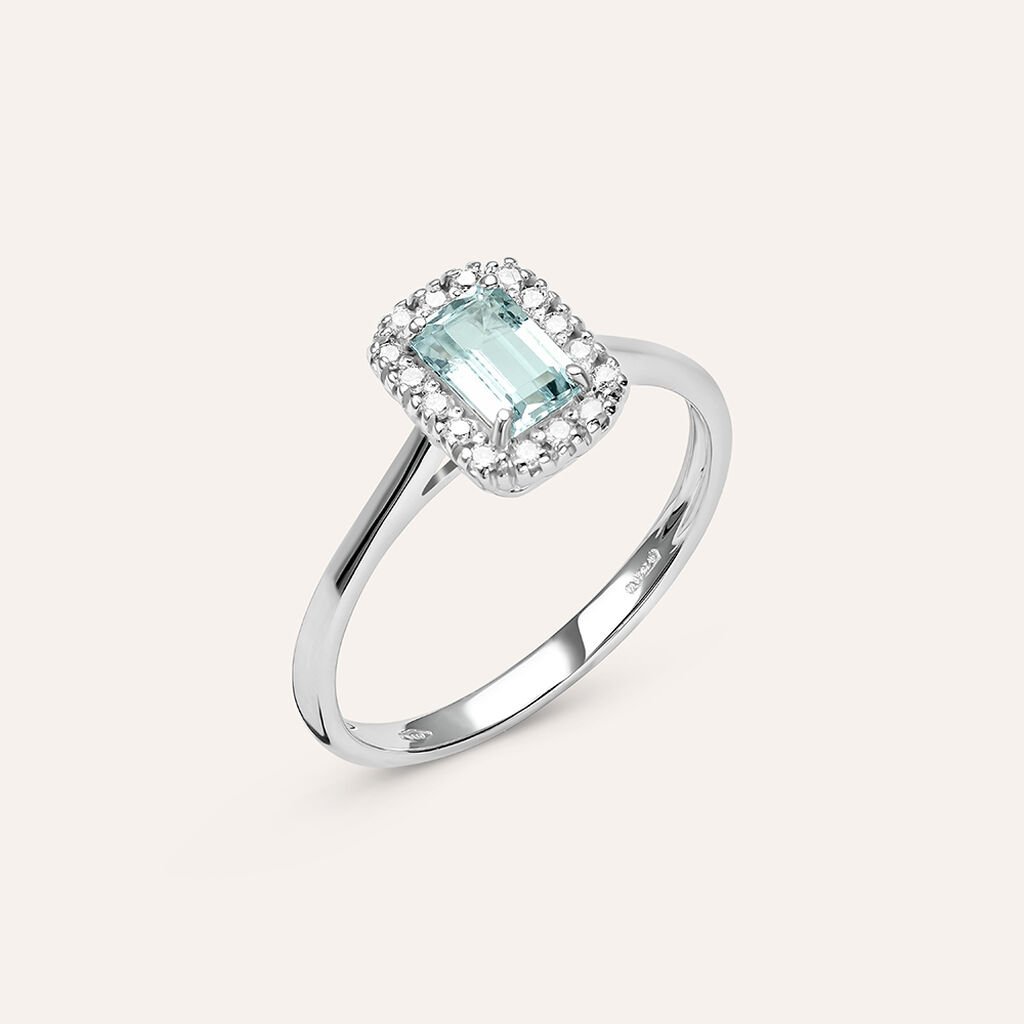 Anello Solitario Acquamarina Oro Bianco Acquamarina Diamante